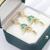 925 Silver Zircon Green Gem Tassel Earrings Birthday Jewelry Gift