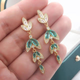 925 Silver Zircon Green Gem Tassel Earrings Birthday Jewelry Gift