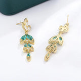 925 Silver Zircon Green Gem Tassel Earrings Birthday Jewelry Gift