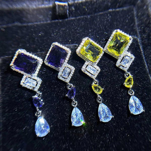 Retro Court Crystal Earrings with Yellow Gem Square Zircon