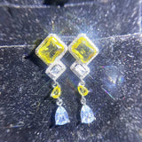 Retro Court Crystal Earrings with Yellow Gem Square Zircon