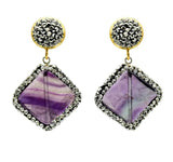 Square Gem Stone Earrings Vintage Wedding Party Jewelry