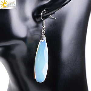 CSJA Natural Stone Earrings Reiki Gem Stone Beads Dangle Hook Drop Earring