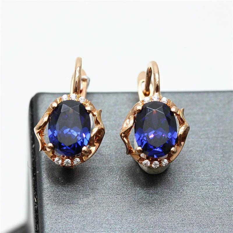 Purple Earings Plated 14K Rose Inlaid Dazzling Gem Earrings