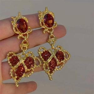 Baroque Style Red Gem Tassel Earrings Exude Personality