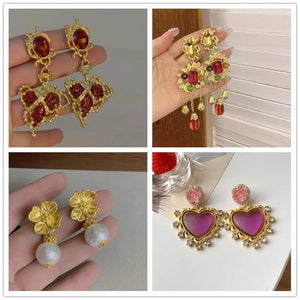 Baroque Style Red Gem Tassel Earrings Exude Personality