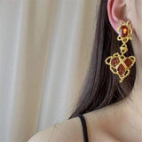 Baroque Style Red Gem Tassel Earrings Exude Personality