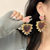 Baroque Style Red Gem Tassel Earrings Exude Personality