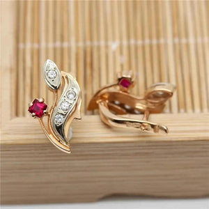 Purple Crystal Red Gem Stud Earrings 14K Rose Jewelry