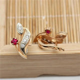 Purple Crystal Red Gem Stud Earrings 14K Rose Jewelry