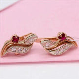 Purple Crystal Red Gem Stud Earrings 14K Rose Jewelry