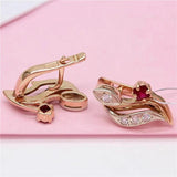Purple Crystal Red Gem Stud Earrings 14K Rose Jewelry