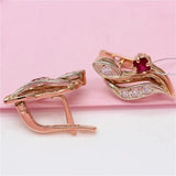 Purple Crystal Red Gem Stud Earrings 14K Rose Jewelry
