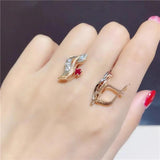 Purple Crystal Red Gem Stud Earrings 14K Rose Jewelry