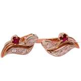 Purple Crystal Red Gem Stud Earrings 14K Rose Jewelry