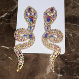 Vintage Rhinestone Gems Snake Dangle Earrings Baroque Style