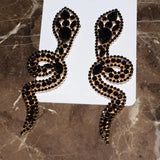 Vintage Rhinestone Gems Snake Dangle Earrings Baroque Style