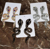 Vintage Rhinestone Gems Snake Dangle Earrings Baroque Style