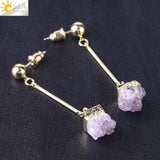 CSJA Natural Quartz Crystal Druse Gems Dangle Earrings