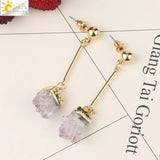 CSJA Natural Quartz Crystal Druse Gems Dangle Earrings
