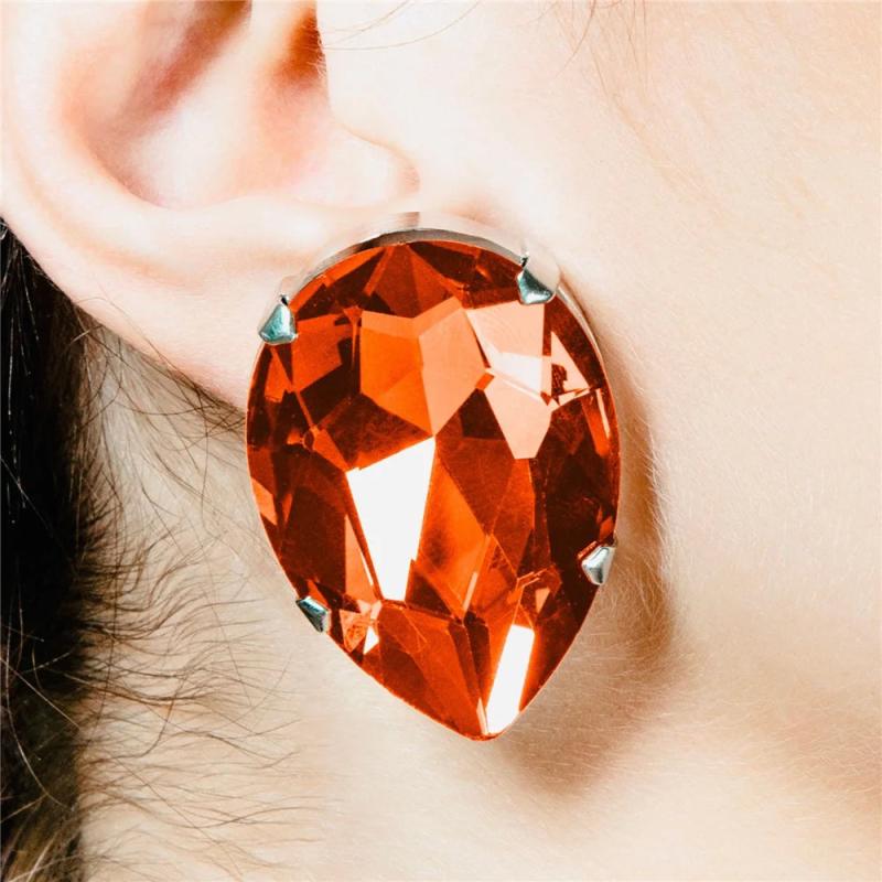 Orange Big Gem Crystal Earrings Holiday Party Jewelry