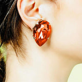 Orange Big Gem Crystal Earrings Holiday Party Jewelry