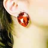 Orange Big Gem Crystal Earrings Holiday Party Jewelry