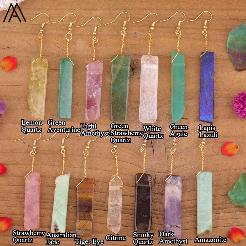Natural Gemstone Dangle Earrings Amethyst Amazonite Boho Party Jewelry