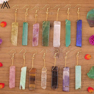 Natural Gemstone Dangle Earrings Amethyst Amazonite Boho Party Jewelry