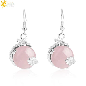 CSJA Dragon Shape Clear Crystal Drop Earring Reiki Gem Stone Pendant