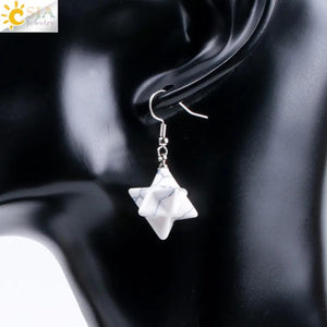 CSJA Gem Stone Merkabah Star Drop Earrings Opal Pink Crystal Lazuli Reiki F021