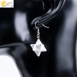 CSJA Gem Stone Merkabah Star Drop Earrings Opal Pink Crystal Lazuli Reiki F021