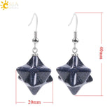CSJA Gem Stone Merkabah Star Drop Earrings Opal Pink Crystal Lazuli Reiki F021