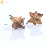 CSJA Gem Stone Merkabah Star Drop Earrings Opal Pink Crystal Lazuli Reiki F021