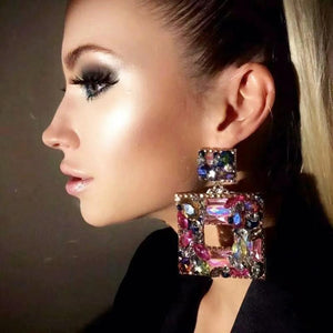Rhinestone Square Pendant Earrings For Women