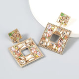Rhinestone Square Pendant Earrings For Women