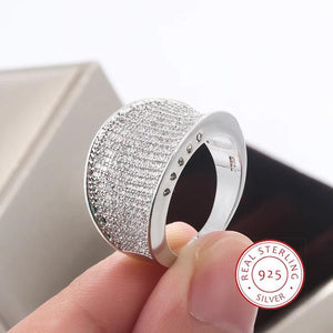Silver Big Band Ring Zircon Stone Wedding Jewelry
