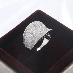 Silver Big Band Ring Zircon Stone Wedding Jewelry