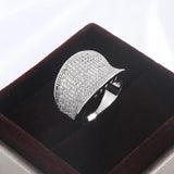 Silver Big Band Ring Zircon Stone Wedding Jewelry