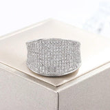 Silver Big Band Ring Zircon Stone Wedding Jewelry