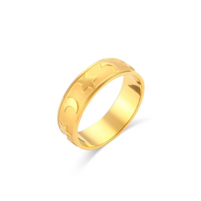 Romantic Star Moon Embossment Rings For Women Plated Basic Ring Jewelry