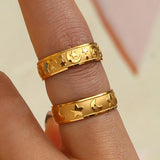 Romantic Star Moon Embossment Rings For Women Plated Basic Ring Jewelry