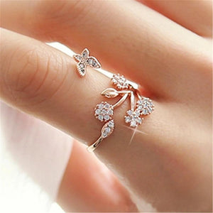 Butterfly Opening Ring 925 Sterling Silver Flower Finger Ring 3 Colors
