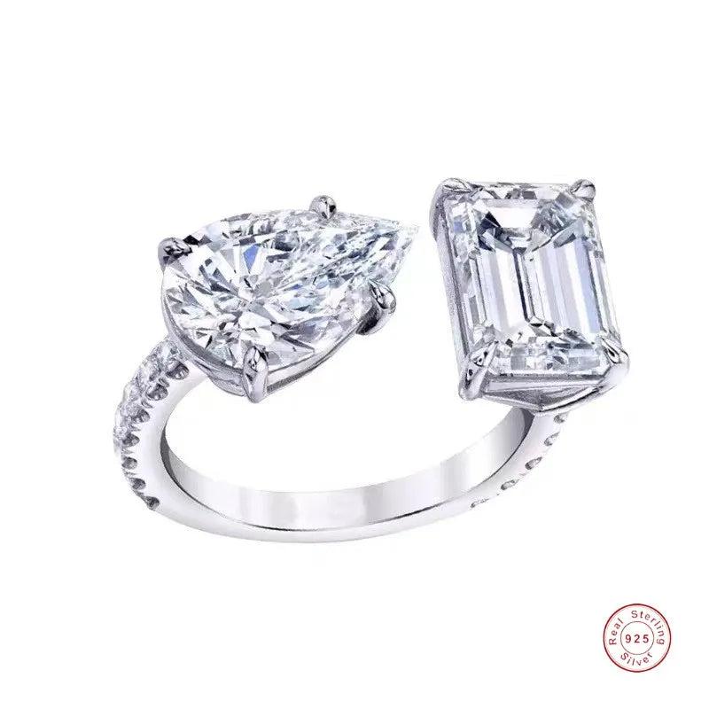 925 Silver Pear Cut Emerald Green Gemstone Open Ring
