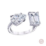 925 Silver Pear Cut Emerald Green Gemstone Open Ring