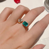 925 Silver Pear Cut Emerald Green Gemstone Open Ring