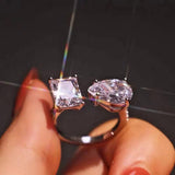 925 Silver Pear Cut Emerald Green Gemstone Open Ring