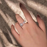925 Silver Pear Cut Emerald Green Gemstone Open Ring