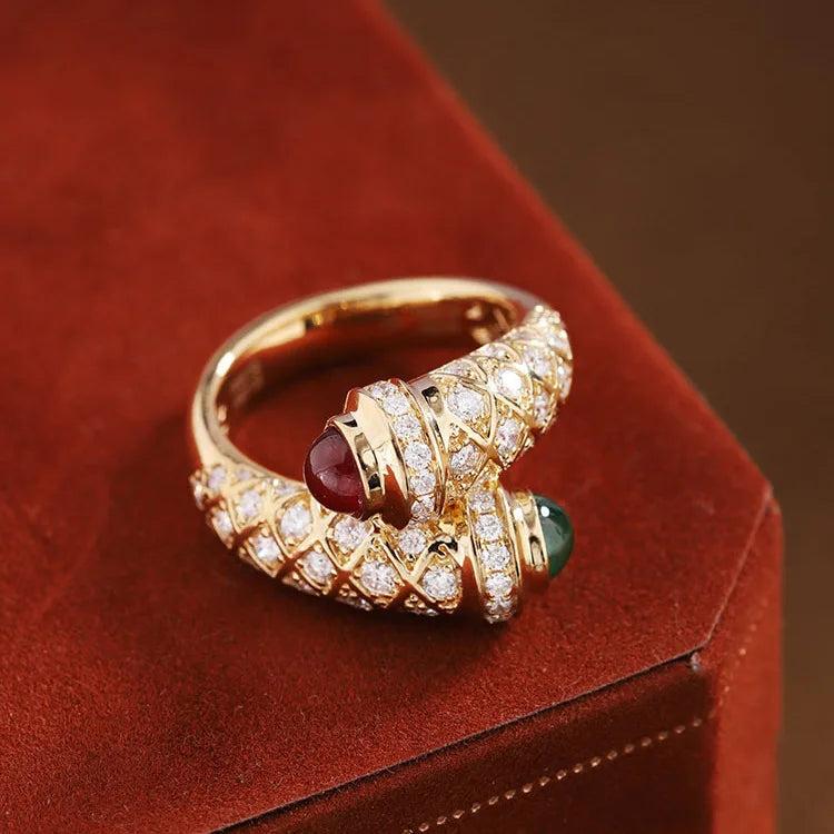 Vintage Glass Ring French Vintage Heavy Industry Plated Micro Studded
