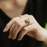 Vintage Glass Ring French Vintage Heavy Industry Plated Micro Studded